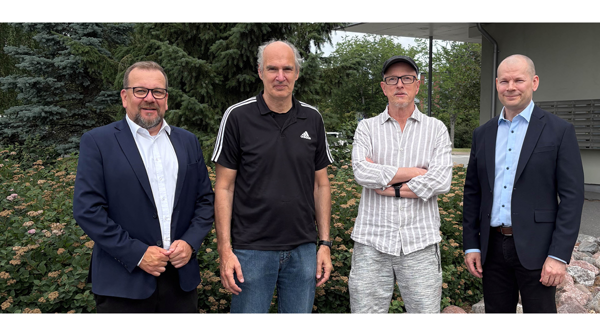 From the left in the image: Mika Virtanen, President Air and Mechatronics of Dacke Industri, Kai Karonen, Product Development Director and co-owner of Electromen Oy, Ahti Kandelin CEO and co-owner of Electromen Oy, Tomi Halttunen, VP Business Development and Acquisitions of the division of Air and Mechatronics.