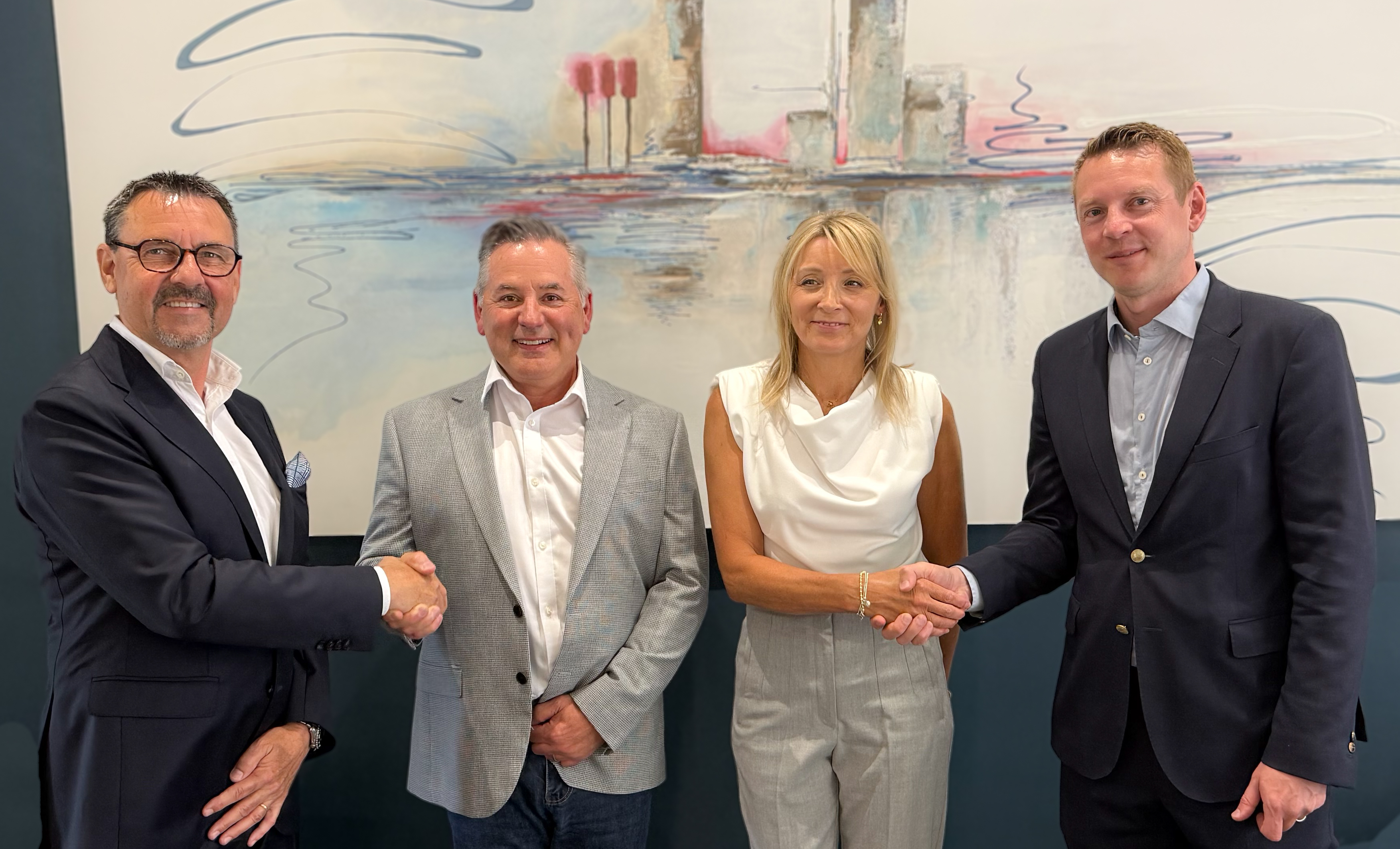 From the left in the image: Lars Fredin, Group CEO of Dacke Industri, Raymond Mifsud, CEO and Co-owner of BTL-UK Ltd, Amanda Mifsud, Former co-owner of BTL-UK Ltd and Lowe Fällmar, Group VP Acquisitions and Business Development of Dacke Industri.