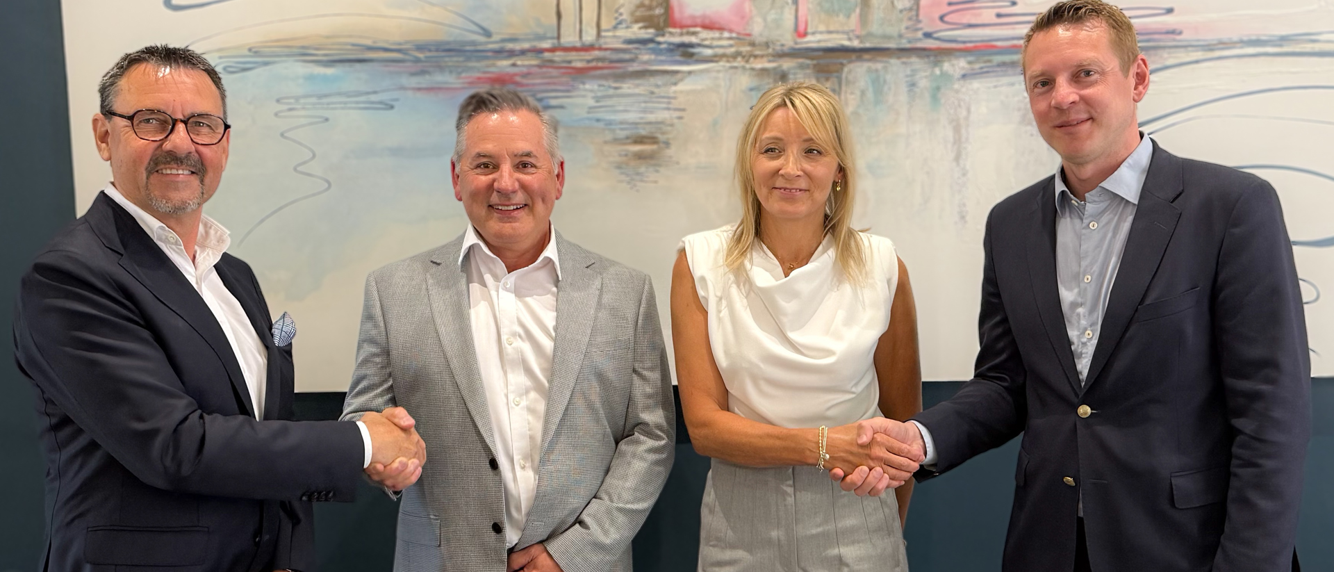 From the left in the image: Lars Fredin, Group CEO of Dacke Industri, Raymond Mifsud, CEO and Co-owner of BTL-UK Ltd, Amanda Mifsud, Former co-owner of BTL-UK Ltd and Lowe Fällmar, Group VP Acquisitions and Business Development of Dacke Industri.